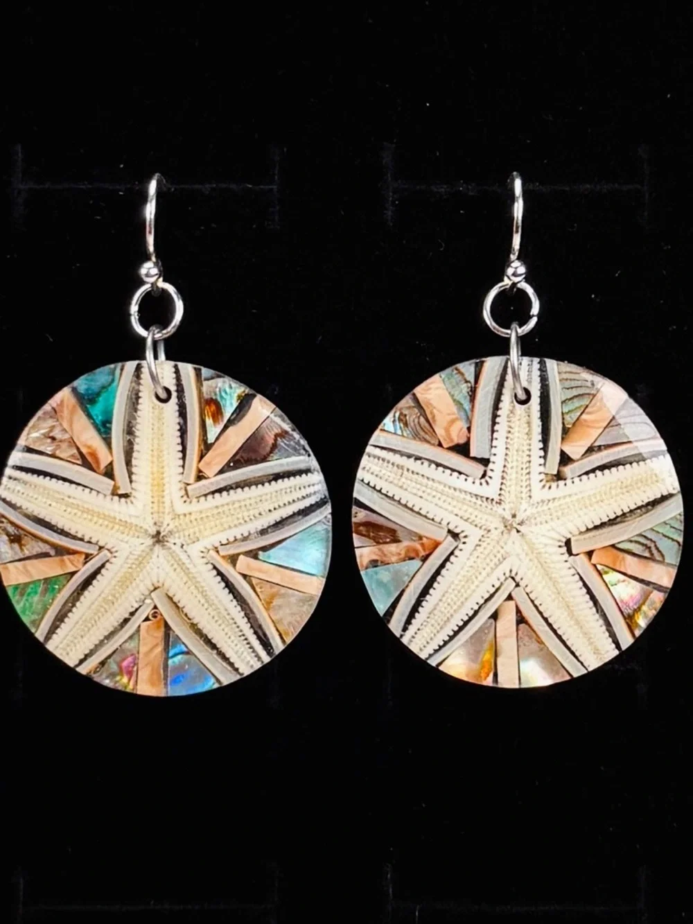 Abalone Mother-of-Pearl Starfish Disc Pierced Dangle Earrings Coastal